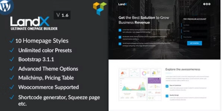 LandX Multipurpose WordPress Theme, Software Application Landing Pages Builder for Marketing Agency 1.9.7 GPL Theme